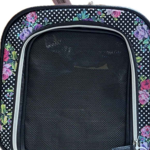 NWT Betsey Johnson Black White Pink Pet Travel Carrier TSA Approved Up To 16lbs - Picture 11 of 12